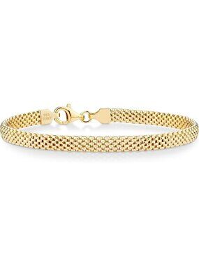 Elegant 18K Gold Over Sterling Silver 5mm Mesh Bracelet for Women - Stylish